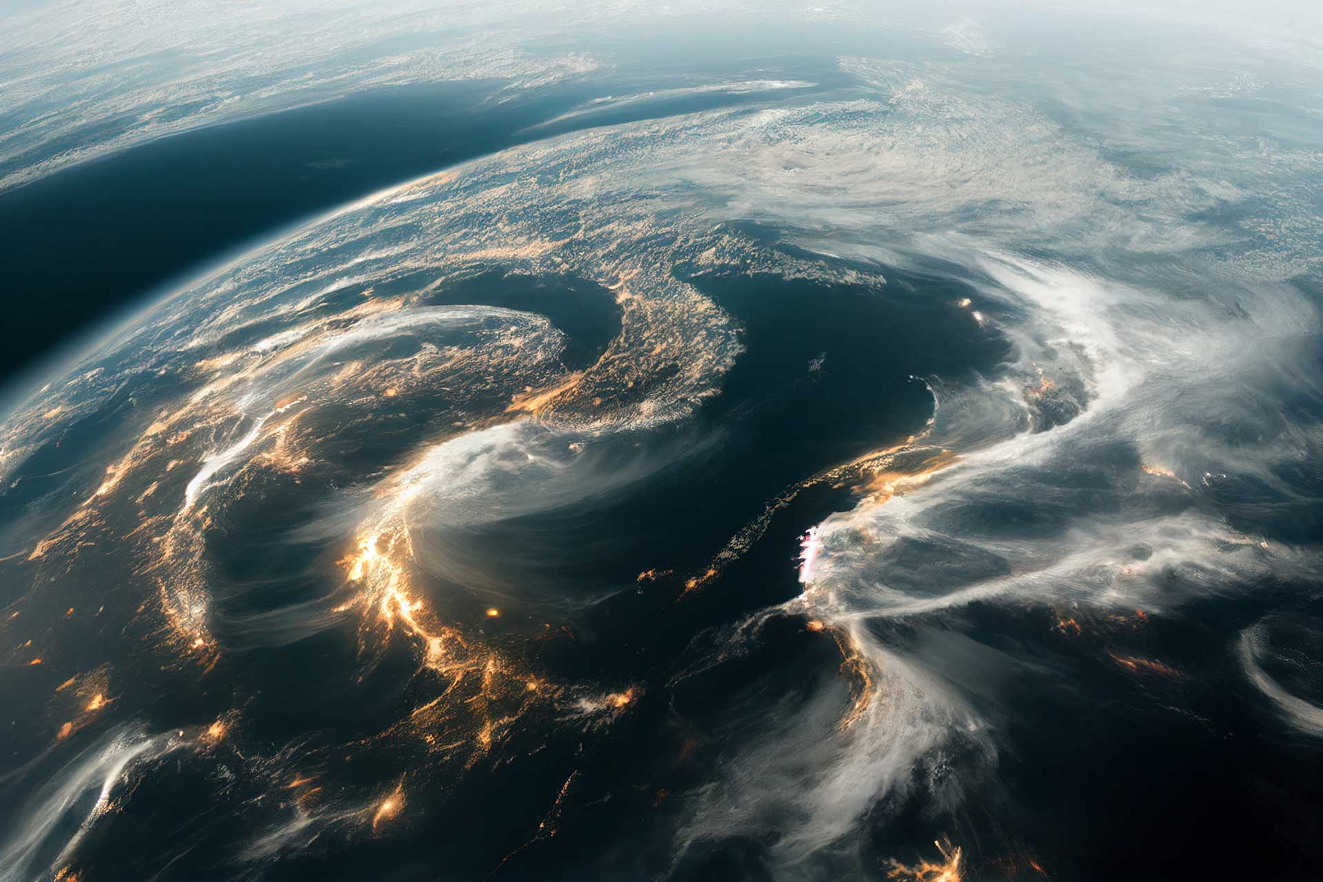 Weltkugel mit Wolken und Lichtern