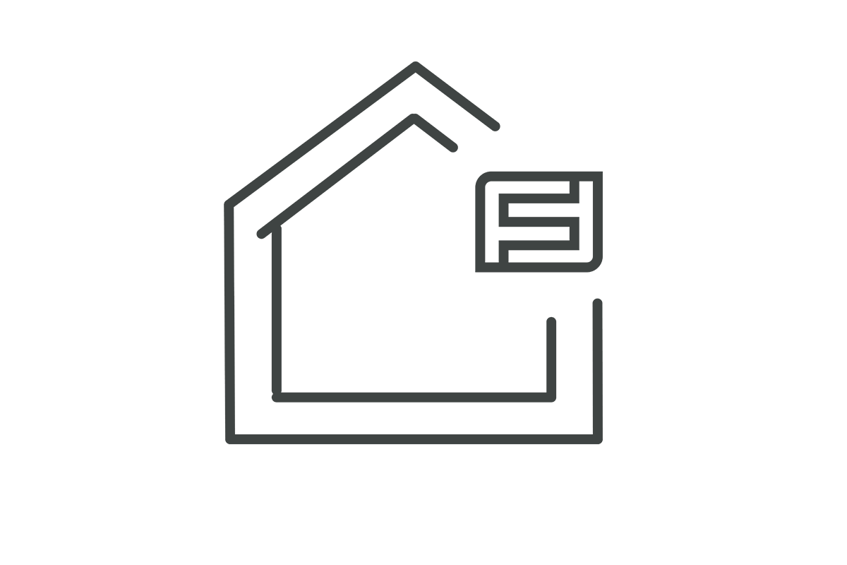 Linien-Icon mit einem stilisierten Hausumriss und einem rechteckigen Symbol im Inneren als Darstellung der Hausart eines FingerHauses.