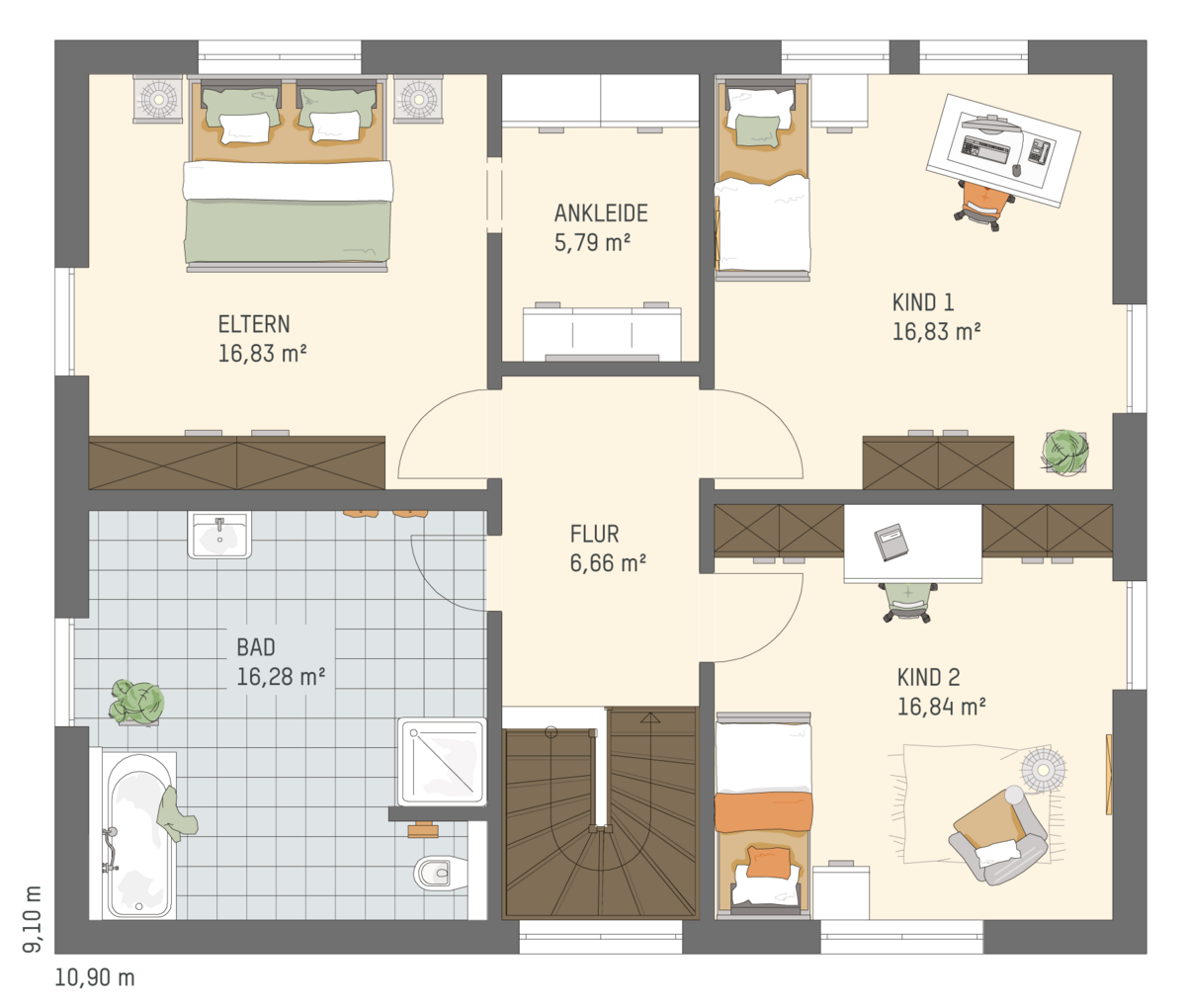Grundriss Obergeschoss FingerHaus MEDLEY Stadtvilla 400 B
