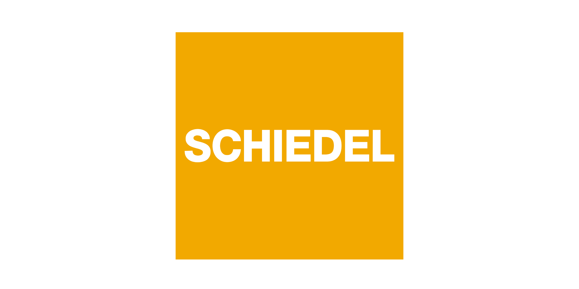 Logo „Schiedel“ mit weißem Schriftzug auf orangefarbenem Quadrat