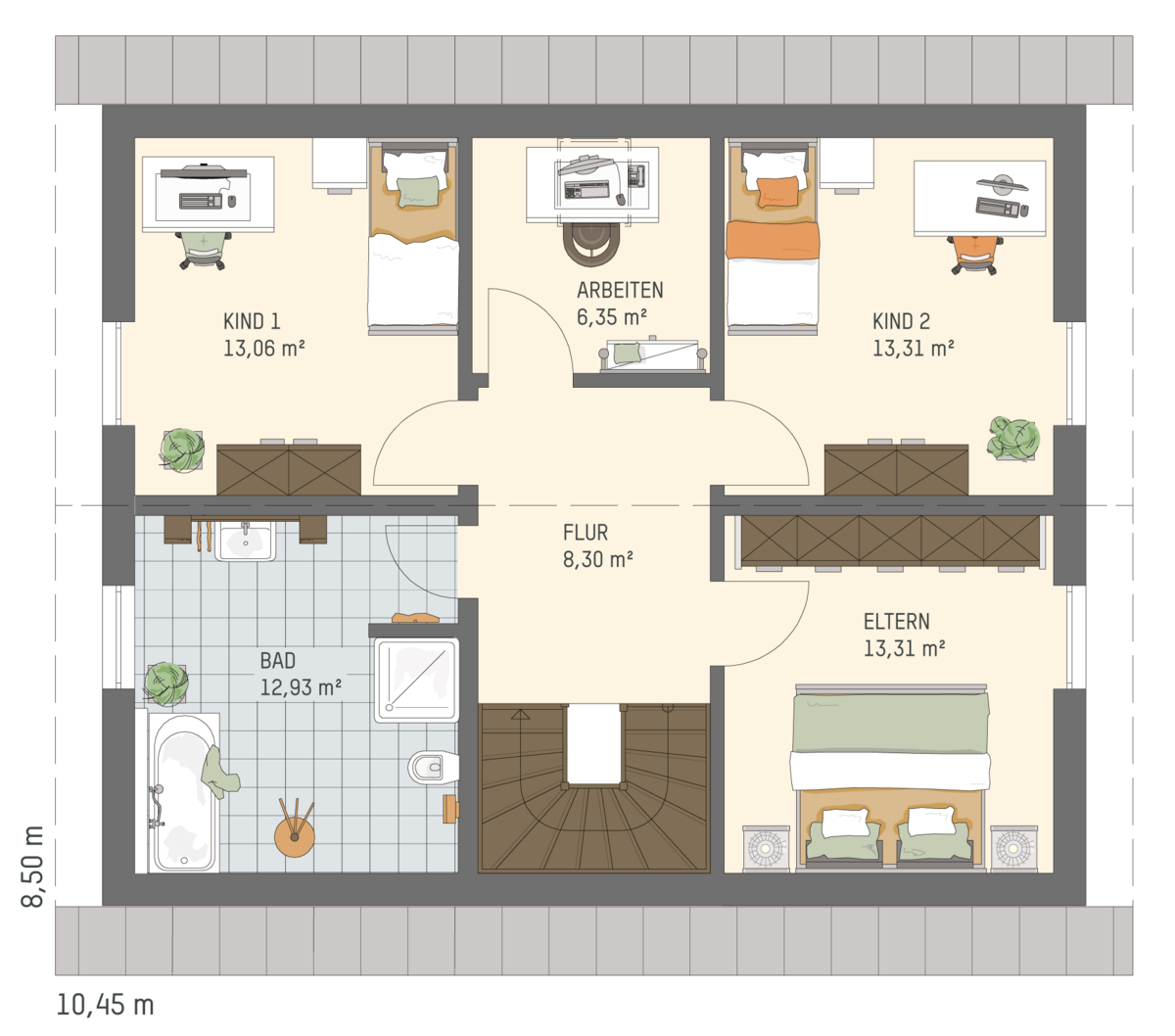 FingerHaus Grundriss Dachgeschoss UNO 2.0 2XXB mit Arbeitszimmer