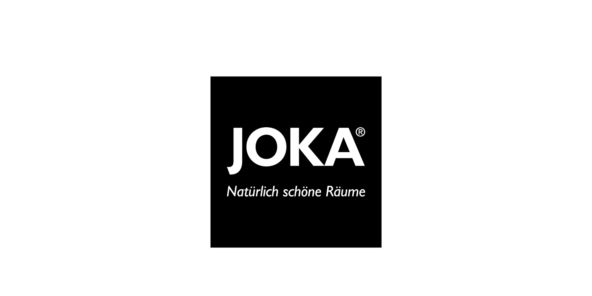 Logo mit Schriftzug „JOKA“ und dem Slogan „Natürlich schöne Räume“ auf schwarzem Hintergrund
