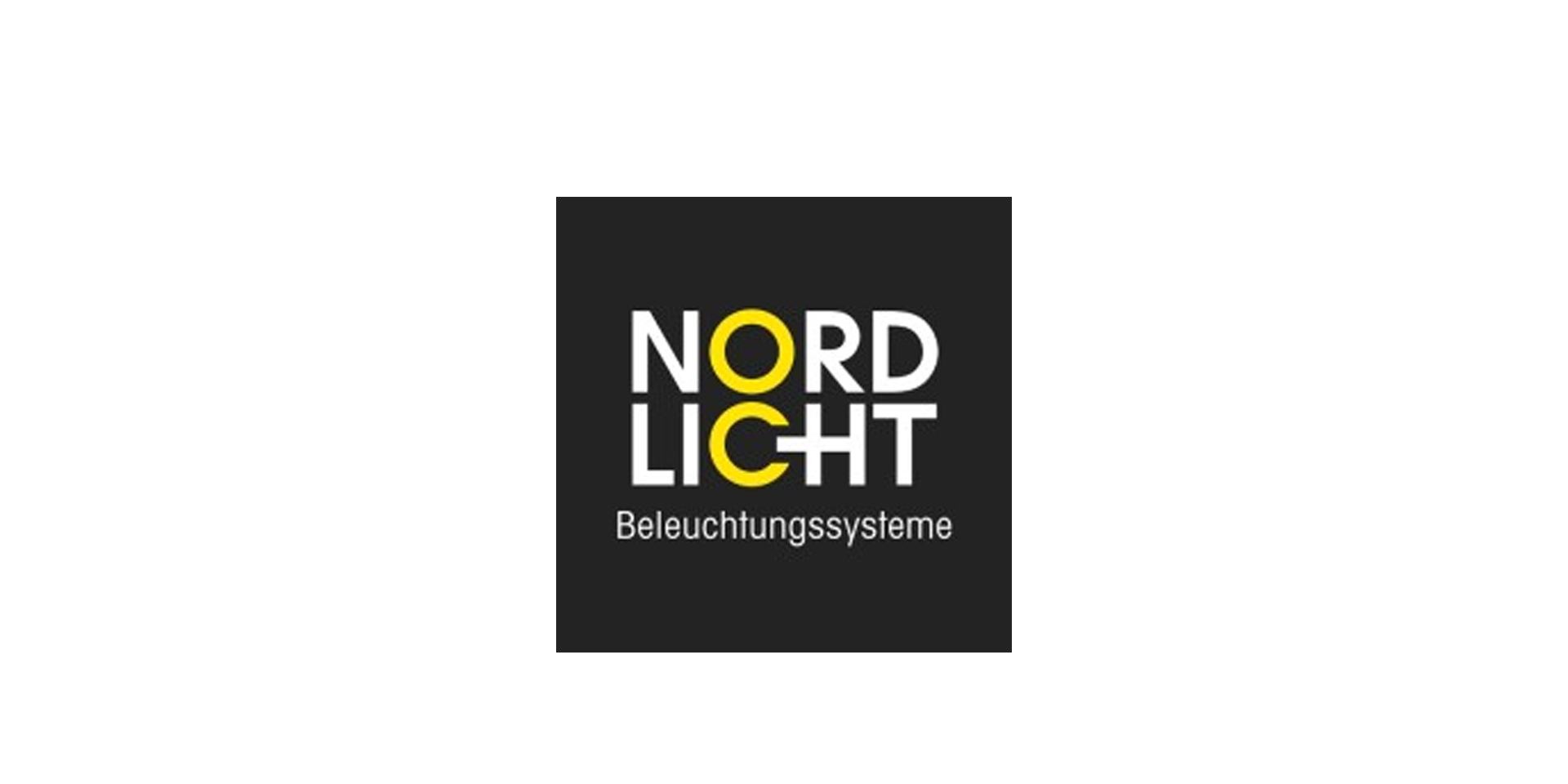 Logo „NORDLICHT“ mit weißem Schriftzug und gelben Kreisen auf schwarzem Hintergrund sowie Zusatz „Beleuchtungssysteme“