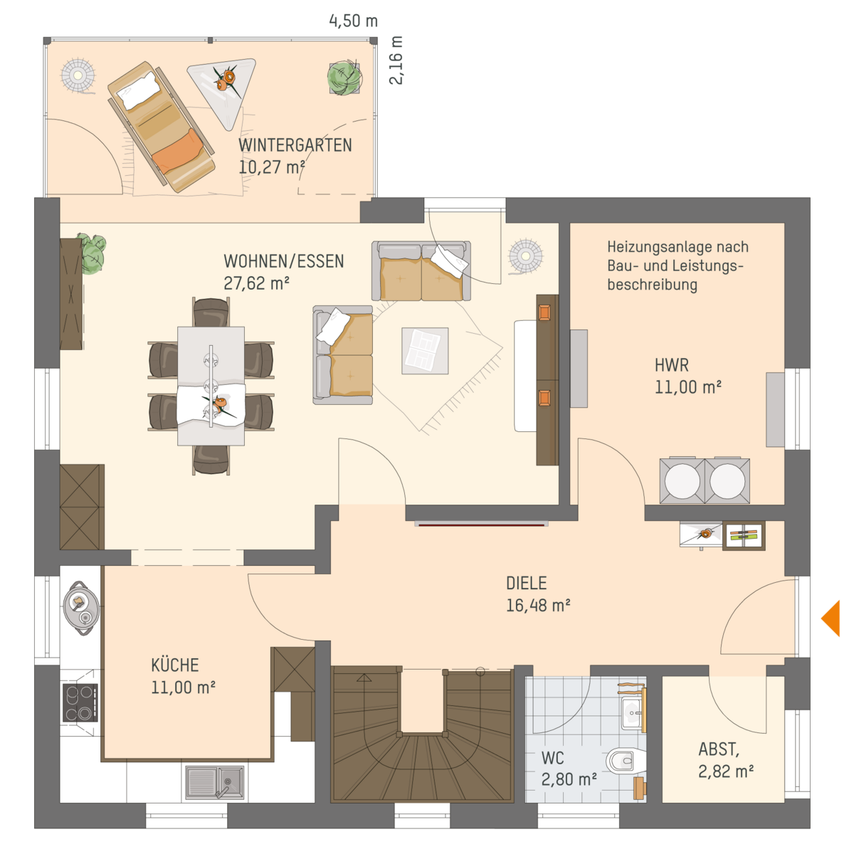 FingerHaus Grundriss Erdgschoss UNO 2.0 mit Wintergarten