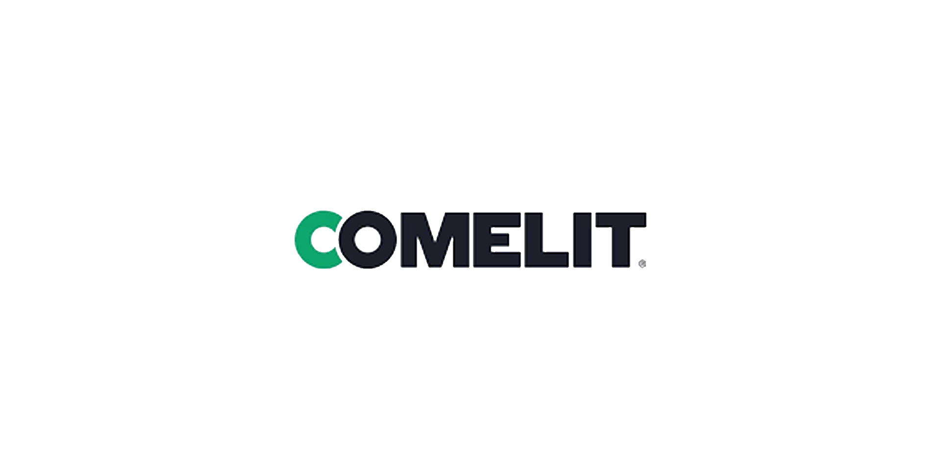 Logo „Comelit“ mit grünem und schwarzem Schriftzug auf transparentem Hintergrund