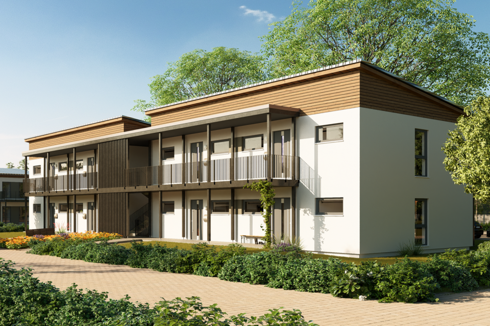 URBIS 800 Mehrfamilienhaus mit weitläufiger Balkonfront und lichtdurchfluteter Architektur.