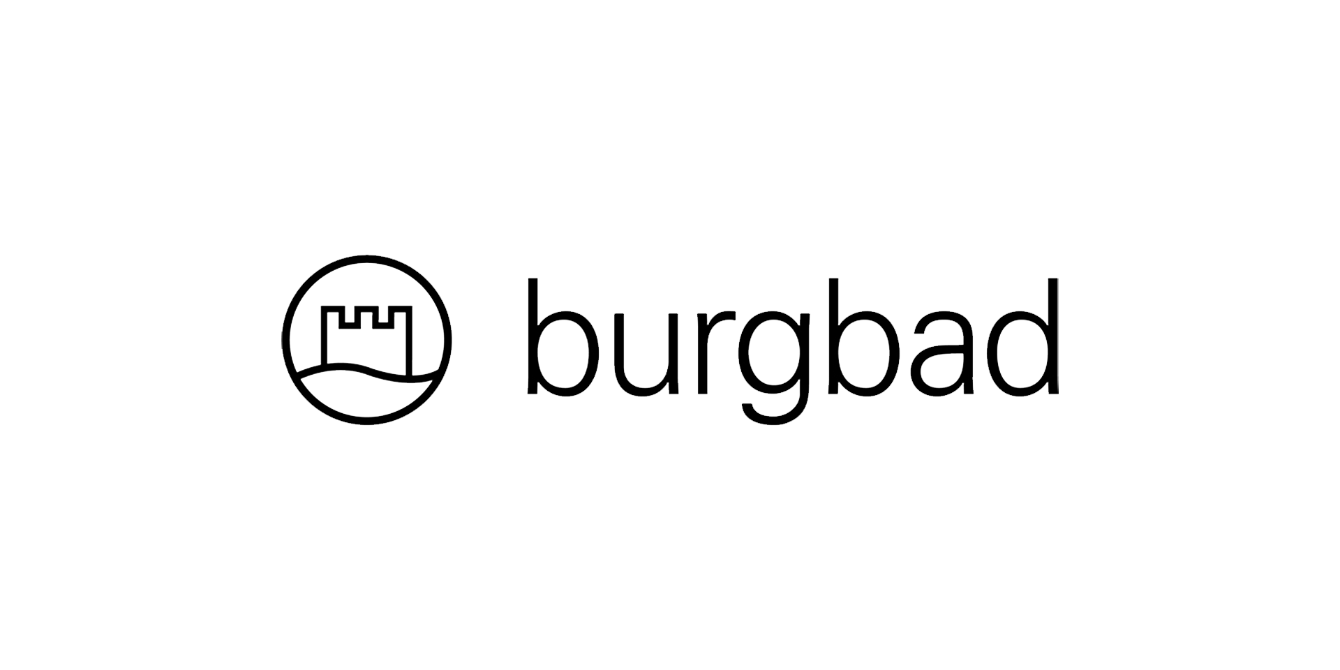 Logo mit Schriftzug „burgbad“ und rundem Symbol links daneben