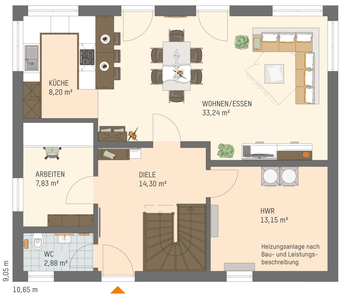 Linienzeichnung des Grundrisses FingerHaus Einfamilienhaus MEDLEY 310 B mit beschrifteten Räumen und Flächenangaben