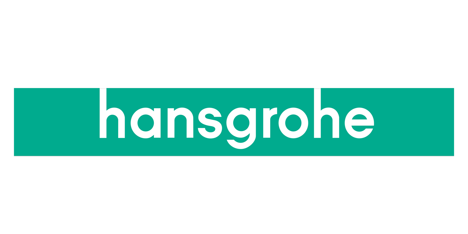 Logo mit Schriftzug „hansgrohe“ in Weiß auf türkisfarbenem Hintergrund