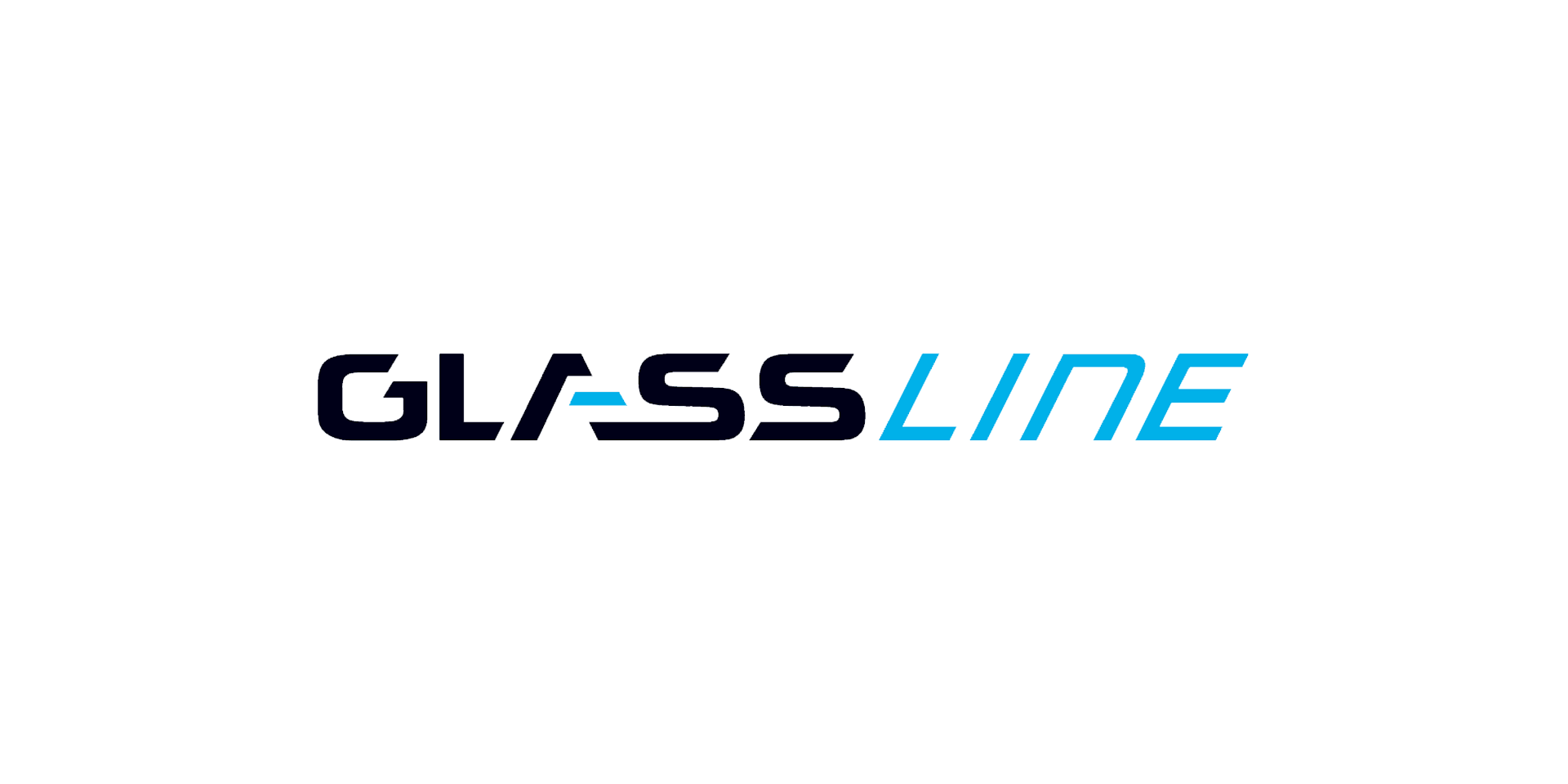 Logo „GLASSLINE“ mit schwarzem und blauem Schriftzug