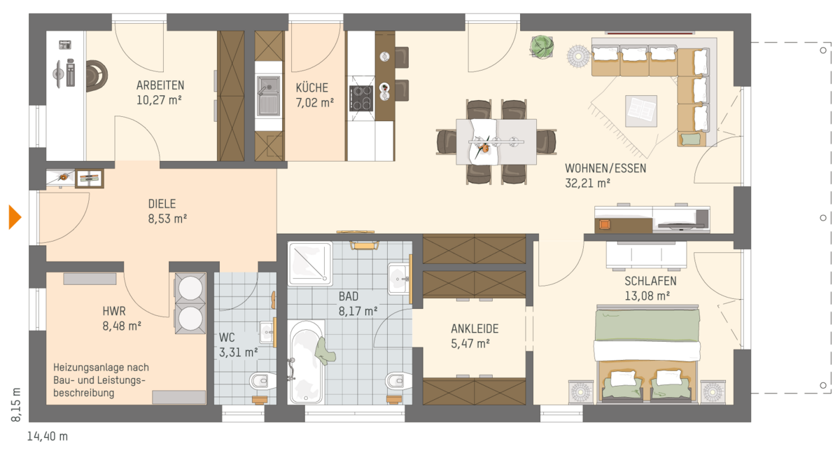 FingerHaus Grundriss Erdgeschoss Bungalow NIVO 95 mit Terrassenüberdachung