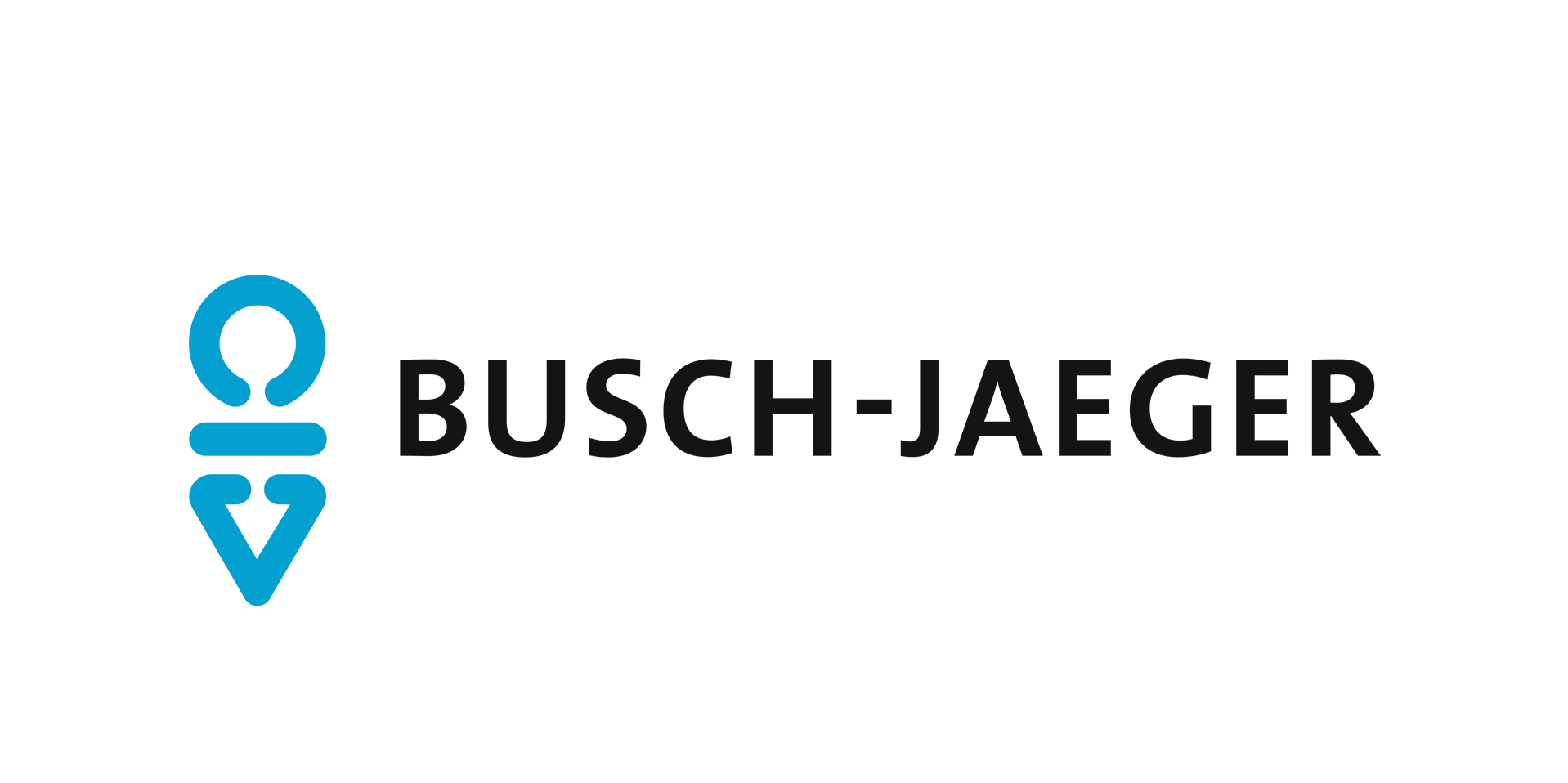 Logo „Busch-Jaeger“ mit blauem Symbol und Schriftzug auf hellem Hintergrund