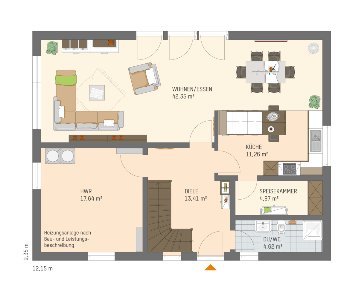 FingerHaus Grundriss Erdgeschoss VIO 511 mit Speisekammer und Duschbad