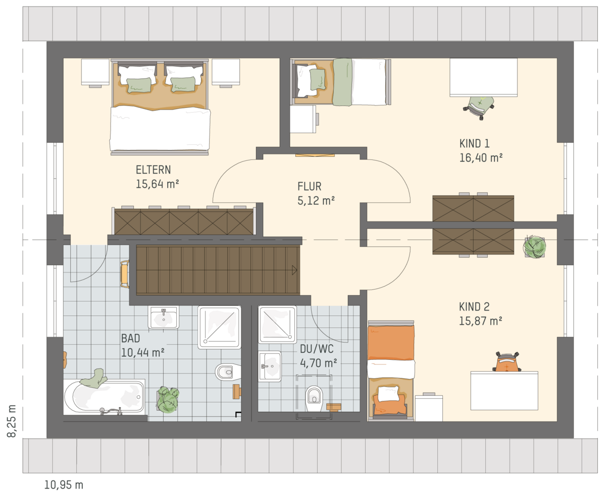 Grundriss Dachgeschoss FingerHaus NEO 212 mit zwei Badezimmer