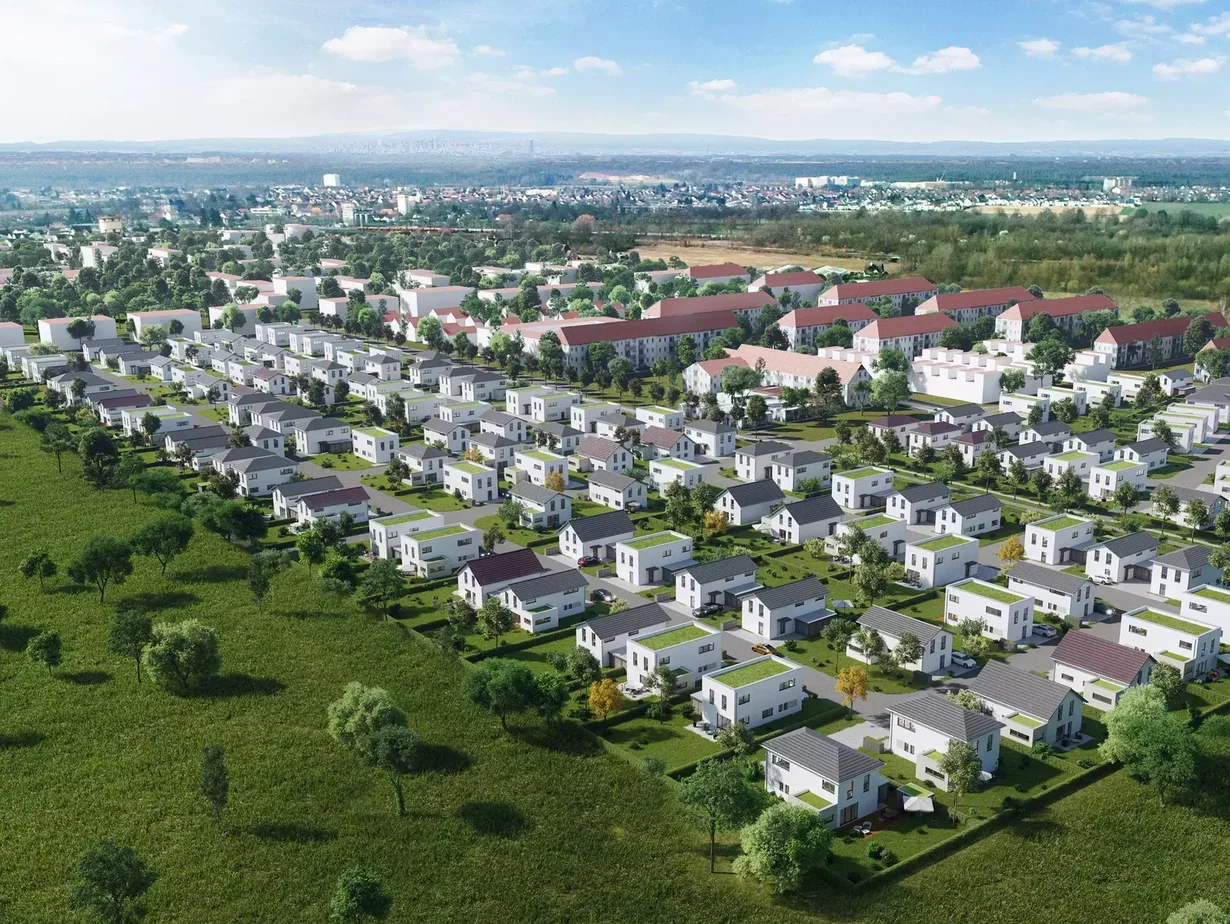 Visualisierung Luftaufnahme Baugebiet Babenhausen Vogelperspektive