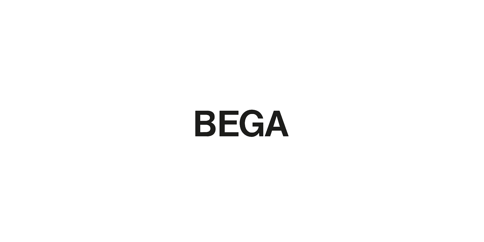 Logo „BEGA“ mit schwarzem Schriftzug auf hellem Hintergrund