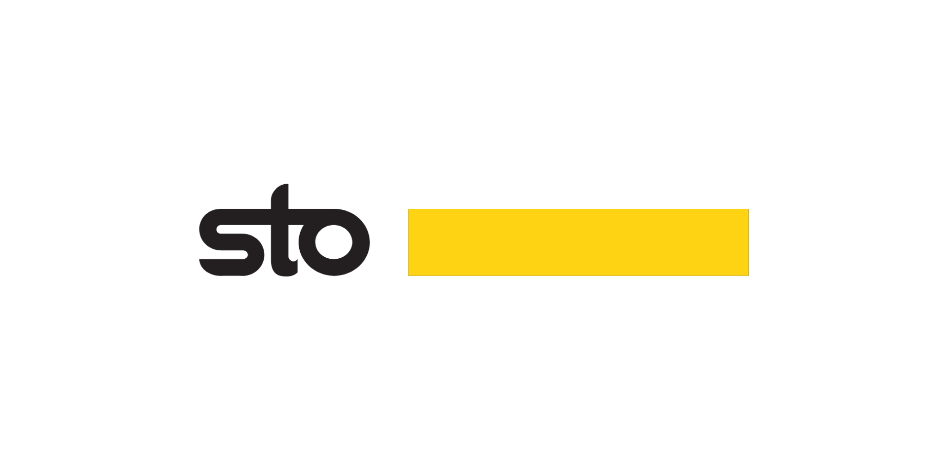 Logo „sto“ mit schwarzem Schriftzug und gelbem Balken auf hellem Hintergrund