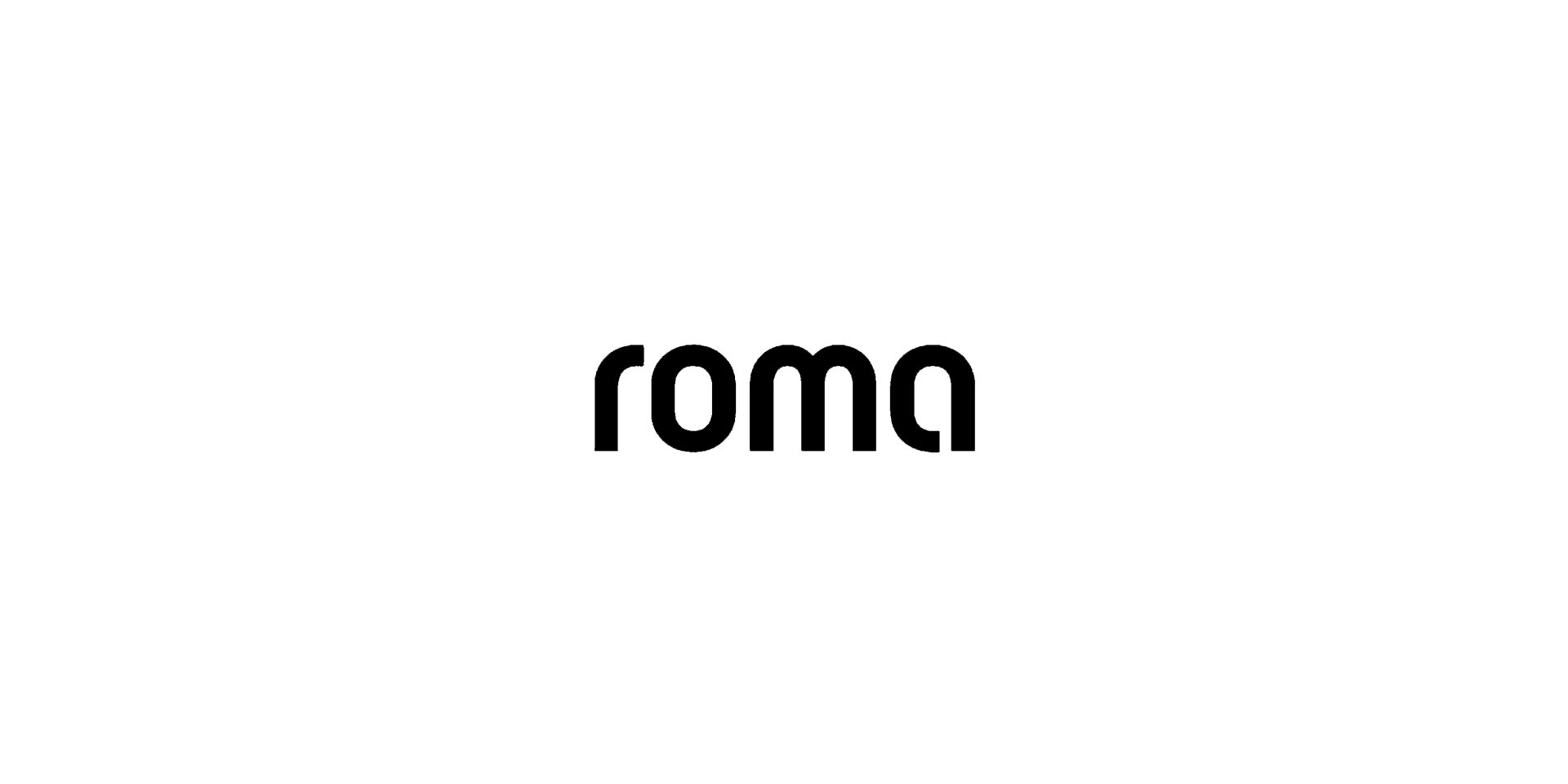 Logo mit Schriftzug „roma“ in schwarzer Schrift auf hellem Hintergrund