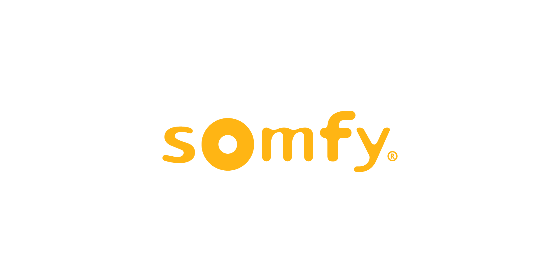 Schwarzes Logo mit dem Schriftzug 'somfy.' in orangefarbenen Kleinbuchstaben