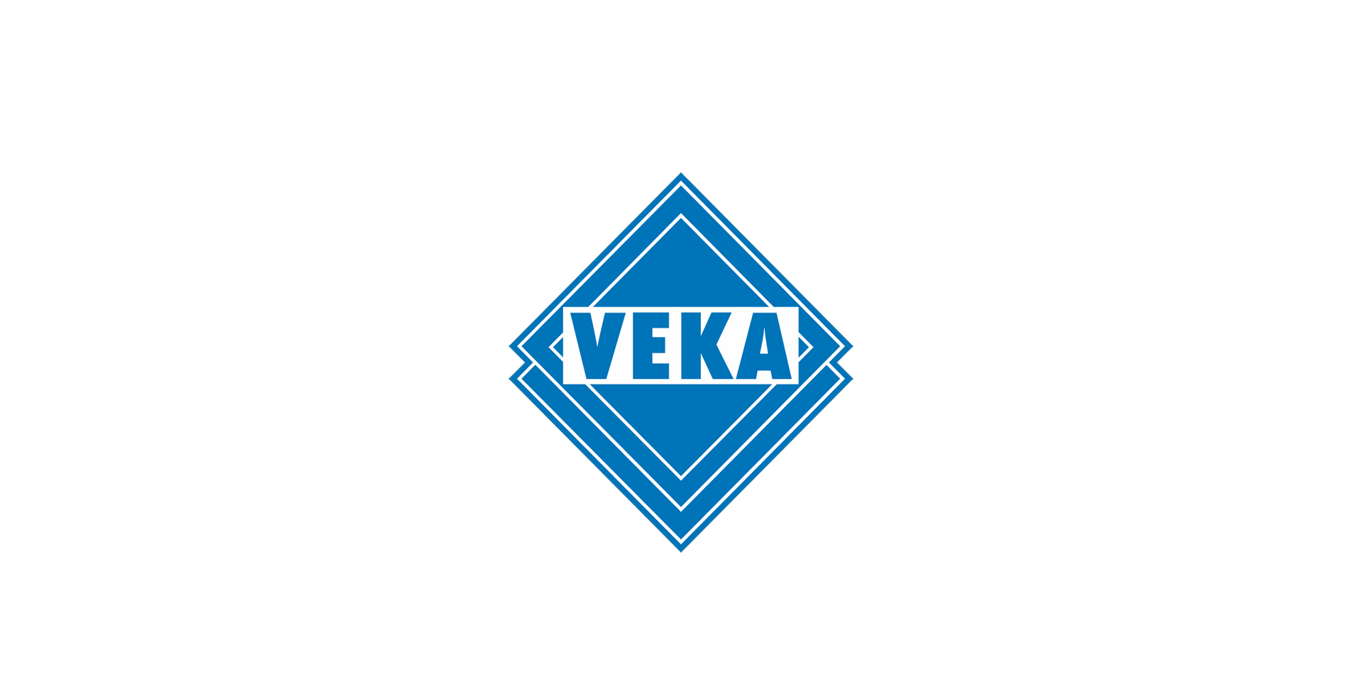 Logo „VEKA“ mit blauem Schriftzug in rautenförmigem Rahmen