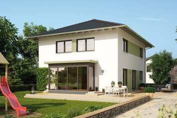 Außenanicht des Hauskonzepts MEDLEY 400 B W von FingerHaus mit modernem, klaren Baustil.