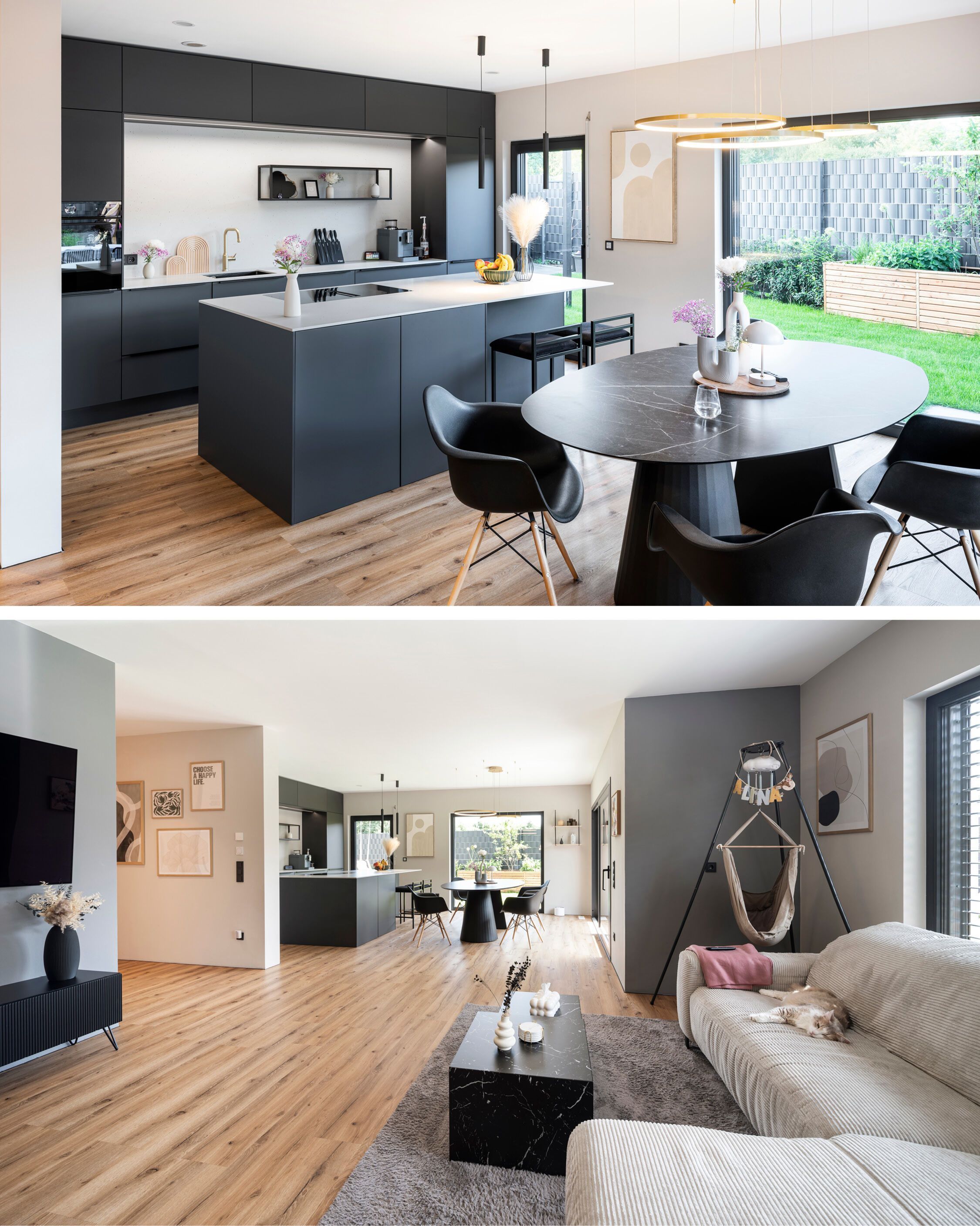 Offener Wohn-, Ess- und Küchenbereich des ausgezeichneten FingerHauses auf Basis des Hauskonzepts DUO, prämiert als „Haus des Jahres 2026“ in Silber in der Kategorie „Zwei & Mehr“.