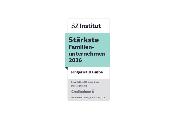 Auszeichnung „Stärkste Familienunternehmen 2026“ des SZ Instituts für die FingerHaus GmbH.